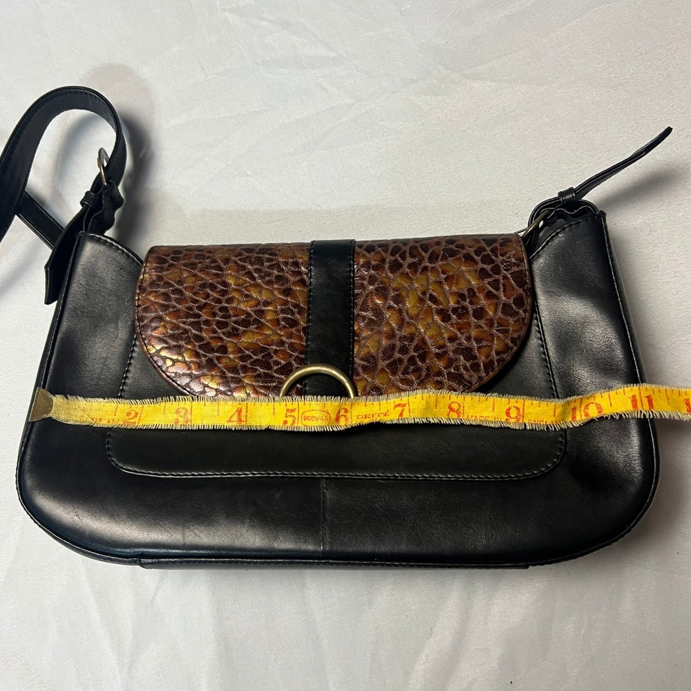 J. Renee Black Shoulder Bag with Animal Print Leather‎ Flap D Ring Accent - Picture 7 of 9